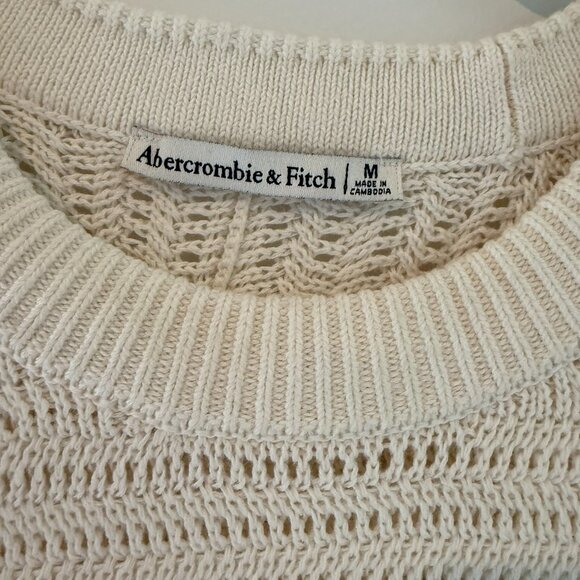 Abercrombie & Fitch Madeline Textural Crew Sweater Tee | Cream | Size Medium - Picture 2 of 3